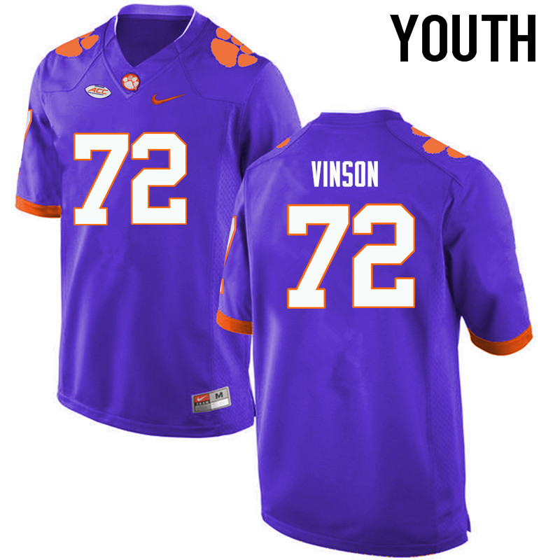 Youth Clemson Tigers #72 Blake Vinson College Football Jerseys-Purple - Click Image to Close